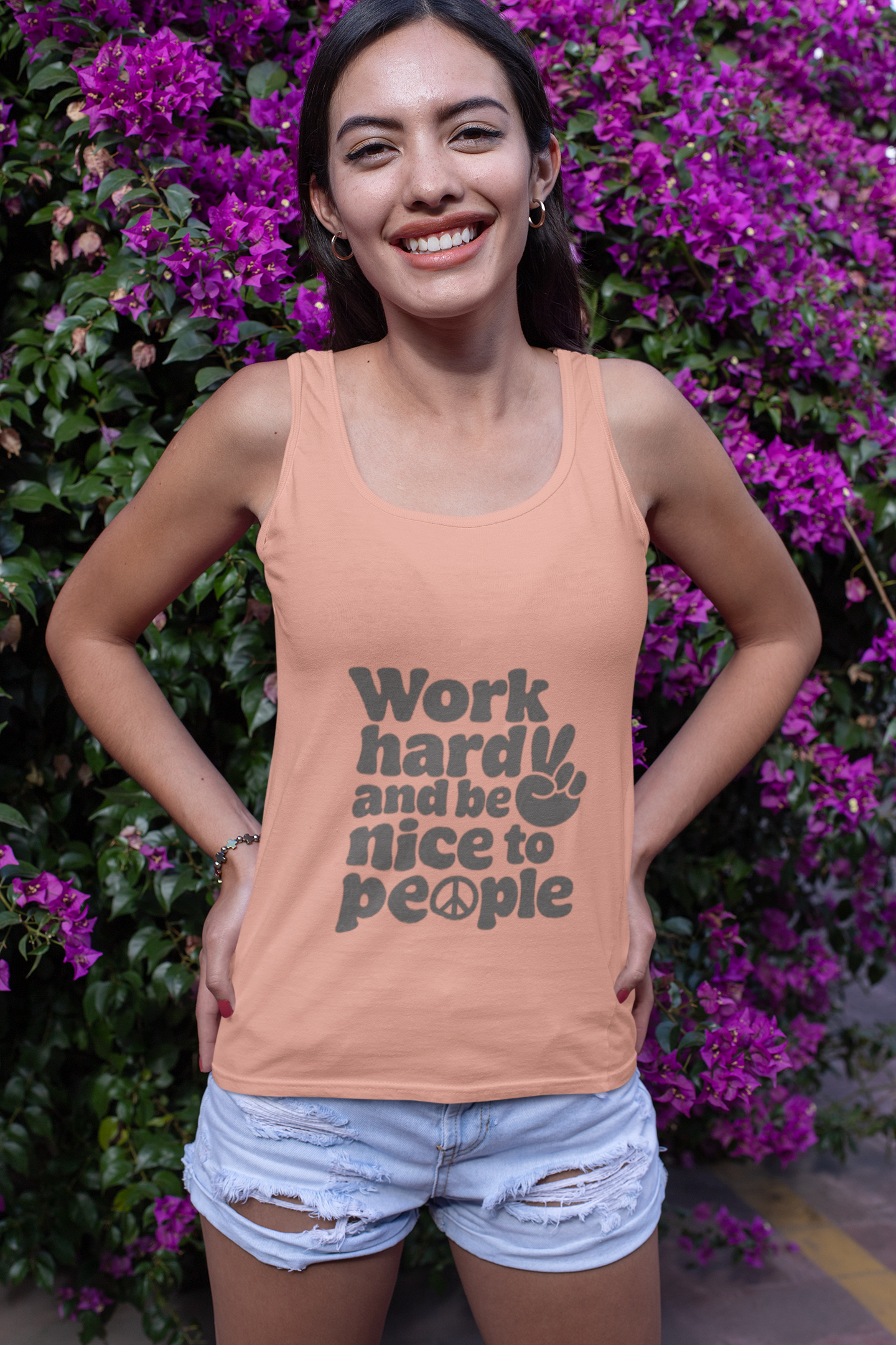 Motivation Racerback Tank - Work Hard and Be Nice to People