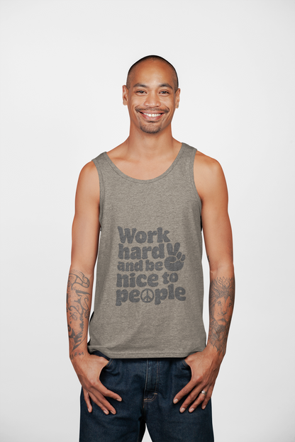 Motivation Racerback Tank - Work Hard and Be Nice to People