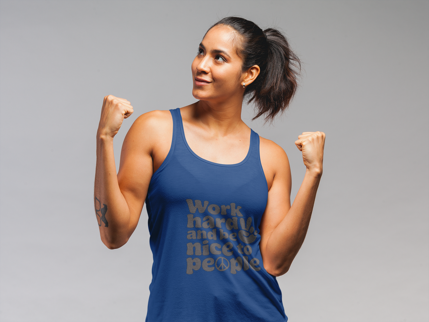 Motivation Racerback Tank - Work Hard and Be Nice to People