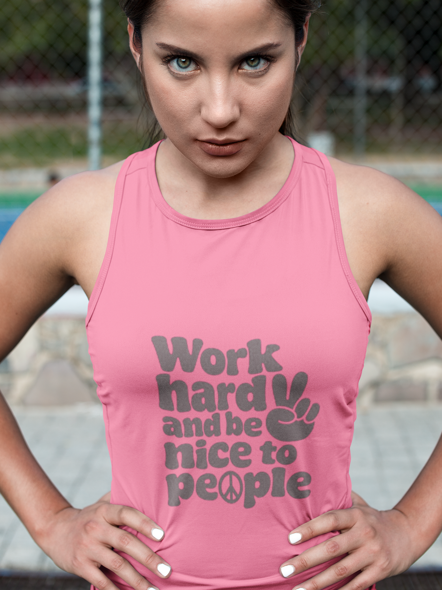 Motivation Racerback Tank - Work Hard and Be Nice to People